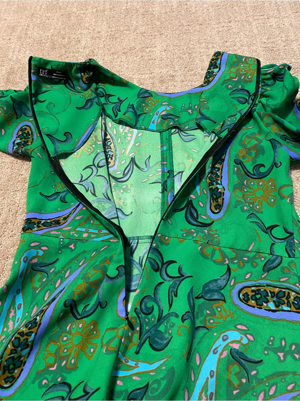 {Zara} Green Paisley Print Dress ~ Size Medium - Picture 9 of 16